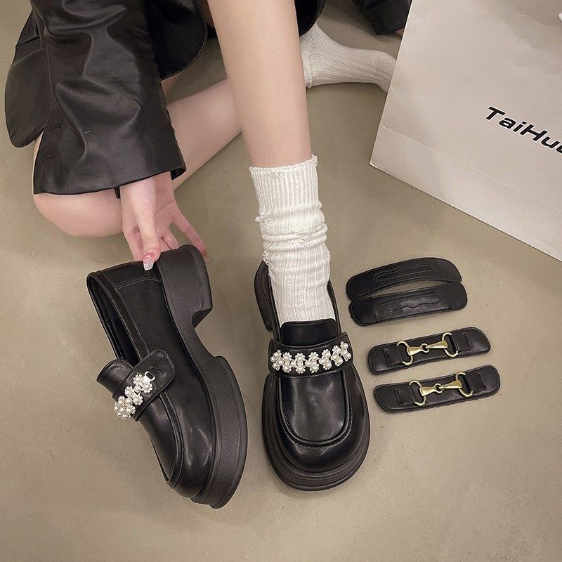 一鞋多穿黑色厚底乐福鞋女2025新款珍珠英伦学院风玛丽珍鞋小皮鞋,女鞋,深口单鞋,淘宝优惠券,粉丝福利购,淘宝优惠卷