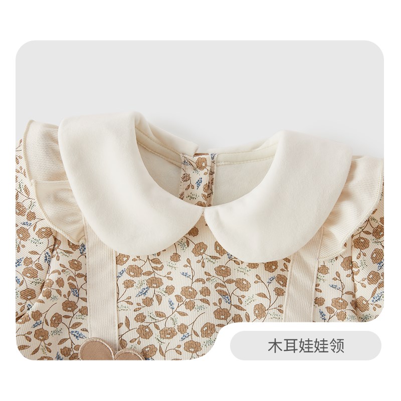 婴儿连体衣秋冬款0-2岁1幼儿加绒女宝宝长袖公主爬服外穿小童哈衣