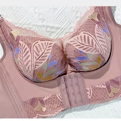 夏季薄内衣女调整型大码文胸大胸显小收副乳防下垂七排扣胖mm胸罩