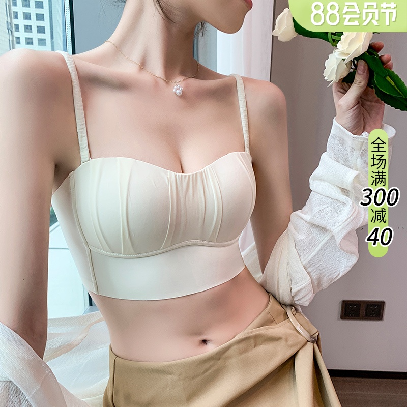 无肩带内衣女抹胸裹胸大胸显小胸防走光无痕无钢圈夏季薄款文胸罩