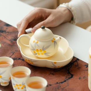 带球孔过滤泡茶壶 纯手绘枇杷粉引圆亭壶家用陶瓷茶壶茶杯套装
