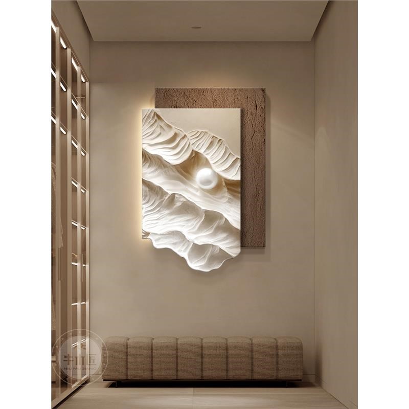 侘寂风客厅饰画月球简沙发背景墙挂画级感立体卧室壁画灯画