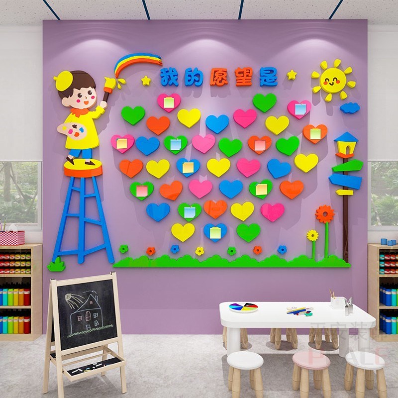 幼儿园心愿许愿j树学生风采照片墙展示贴纸学校教室环创主题墙布