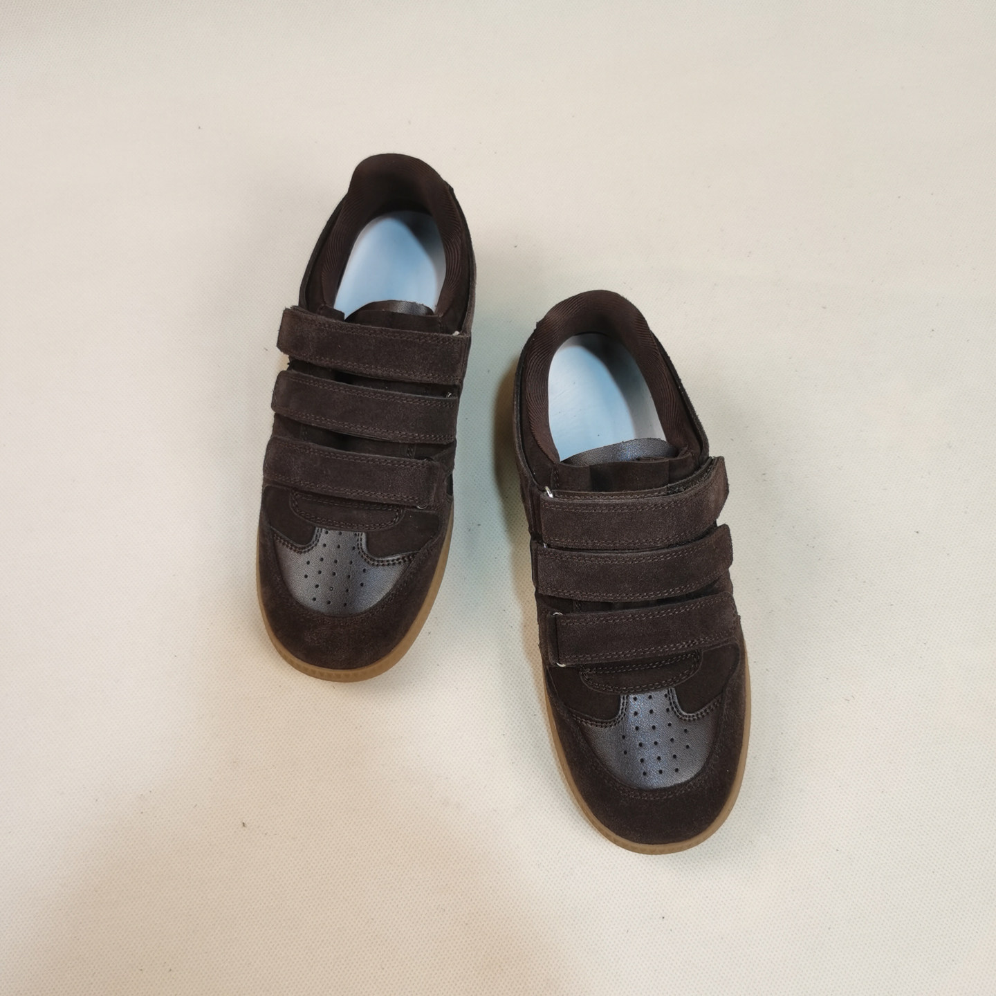 MURVICDO真皮复古德训鞋女深棕色魔术贴平底百搭舒适休闲鞋,女鞋,德训鞋,淘宝优惠券,粉丝福利购,淘宝优惠卷