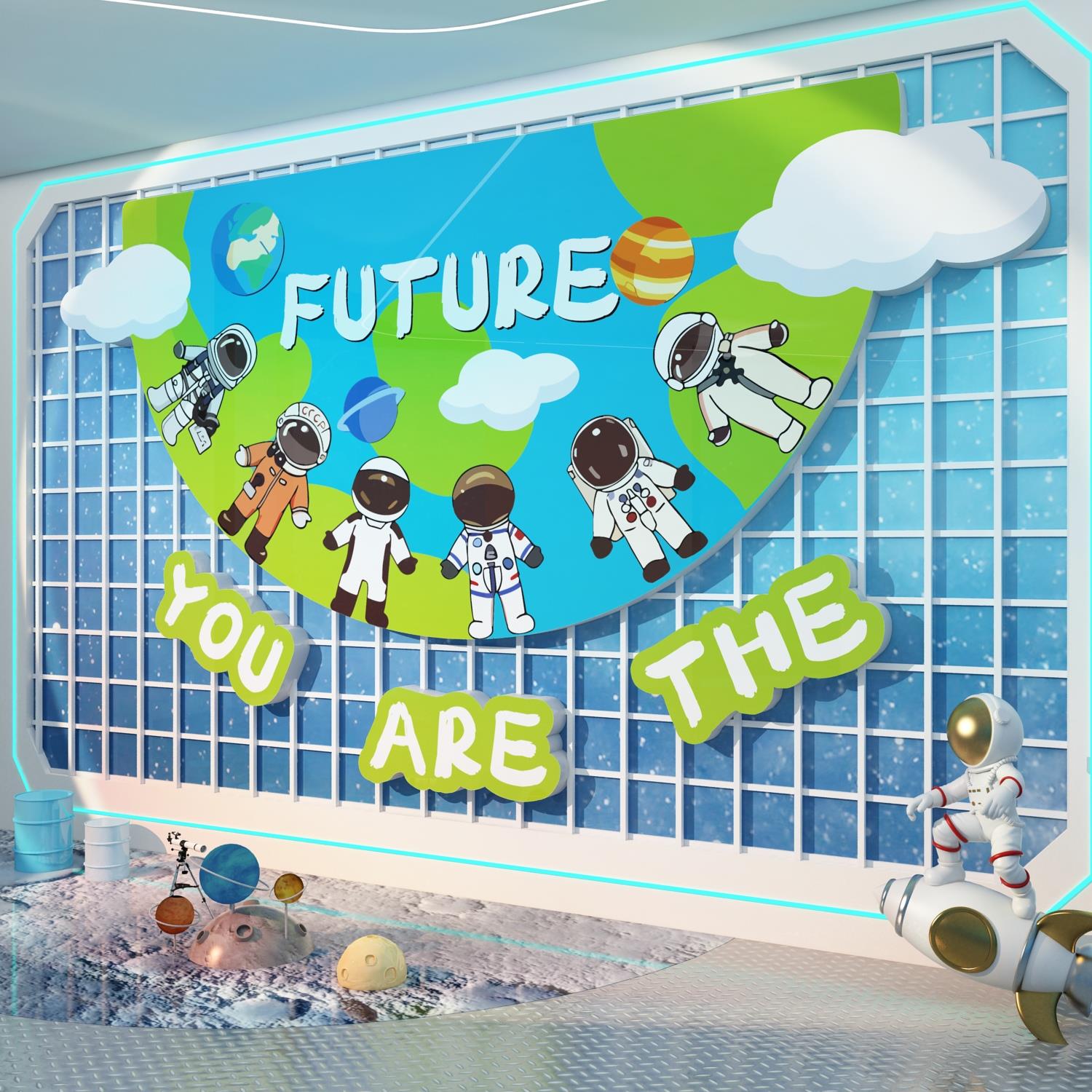 幼儿园地球环创太空科技主题文化墙面装饰材料成品贴纸学教室布置