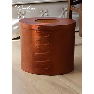 覆古手工木质垃圾桶北欧夏克盒桌面摆件小众椭圆纸巾盒中古收纳桶
