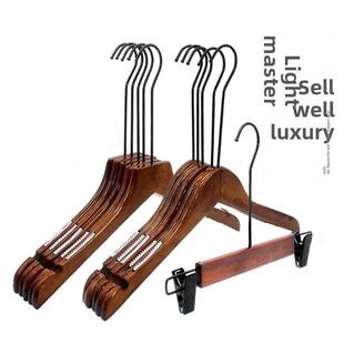 15CM黑长钩服装店男女款防滑木质衣架覆古实木儿童衣裤架套装衣架