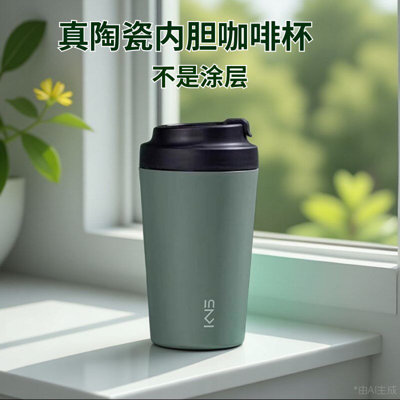 【非涂层】真陶瓷内胆保温杯咖啡杯女便携高颜值车载学生水杯子