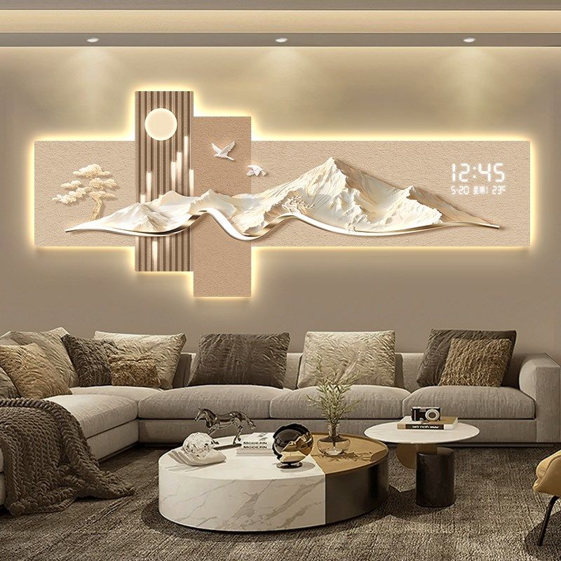 背有靠山客厅装饰画电子钟表高级感沙发背景墙挂画2025新款壁灯画,家居饰品,现代装饰画,淘宝优惠券,粉丝福利购,淘宝优惠卷