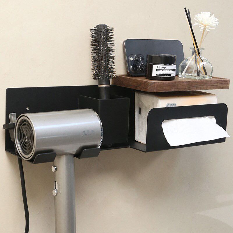 胡桃木吹风机置物架免打孔壁挂式电吹风机洗脸巾一体浴室纸巾支架