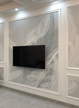 电视背景墙壁纸客厅卧室墙布壁布羽毛定制壁画影视墙简约网红墙纸