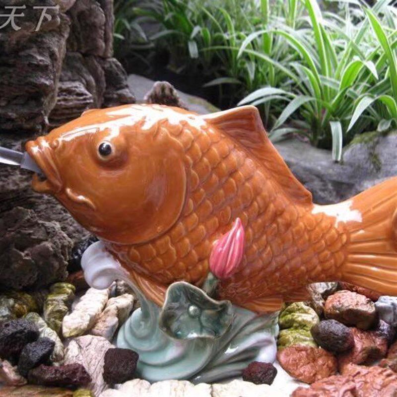 陶瓷喷水锦鲤鱼园林摆件庭院假山盆景花园鱼池家居流水招财装饰品