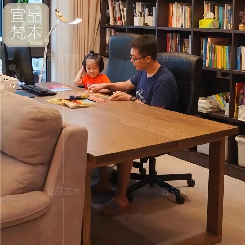 实木大书桌客厅儿童学习桌原木书房D大板长桌子工作台家用双人餐