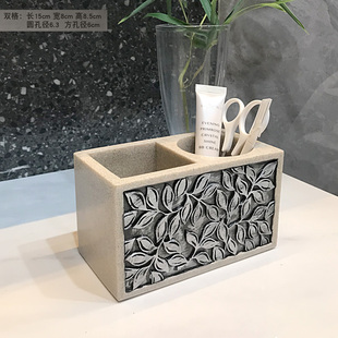 新品砂石双格置物筒梳子筒化妆笔筒时尚卧室洗漱台好收纳简约大气