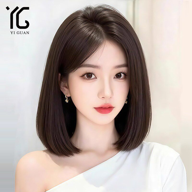 短发假发女全头套全真人发丝高端C无痕自然偏分齐肩发整顶假发套