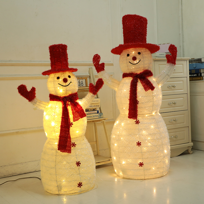 圣诞雪人娃娃公仔铁艺LED发光大雪人圣诞节装饰美陈摆件场景布置