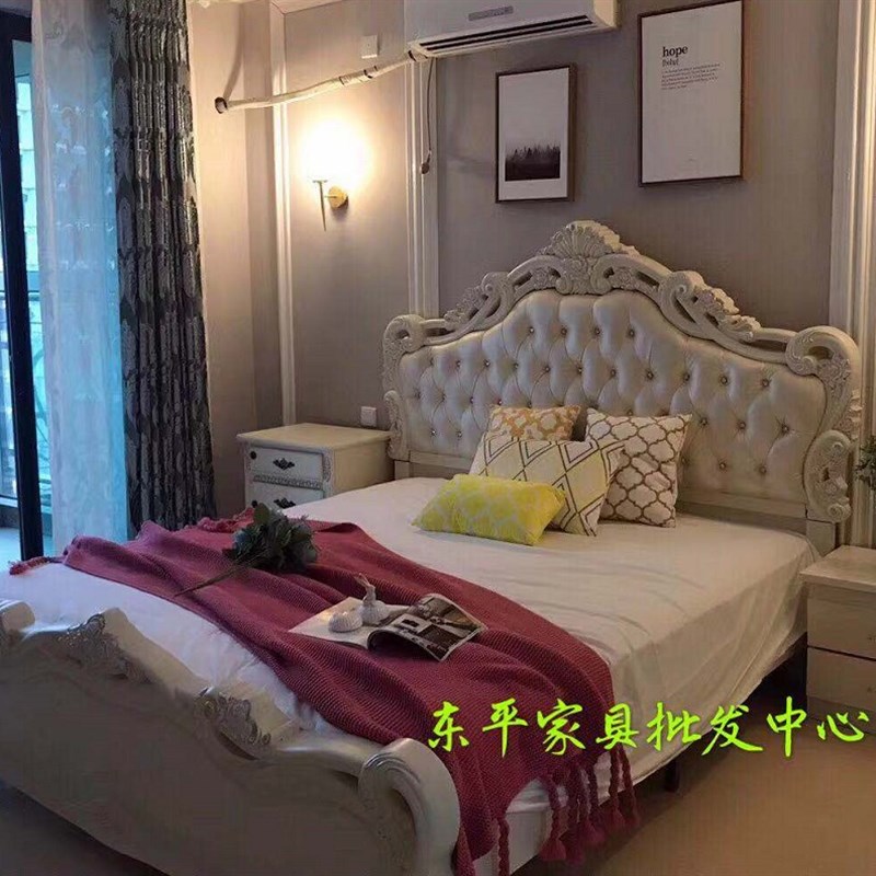 欧式床双人床 主卧简约公主布床1.8米实木床婚床奢华雕花套装家具