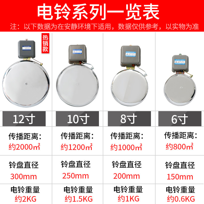 电铃学校工厂上班铃220V无线12寸打铃上M下课电铃自动定时打铃器