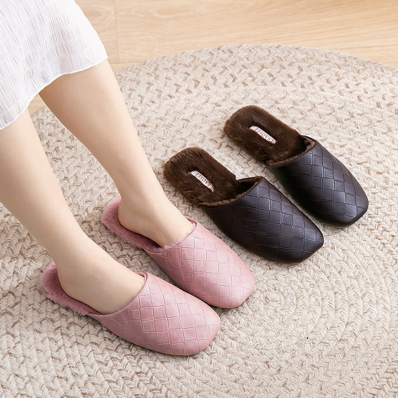 秋冬季新品情侣居家女皮拖鞋家用牛筋底防滑保R暖室内木板棉拖鞋