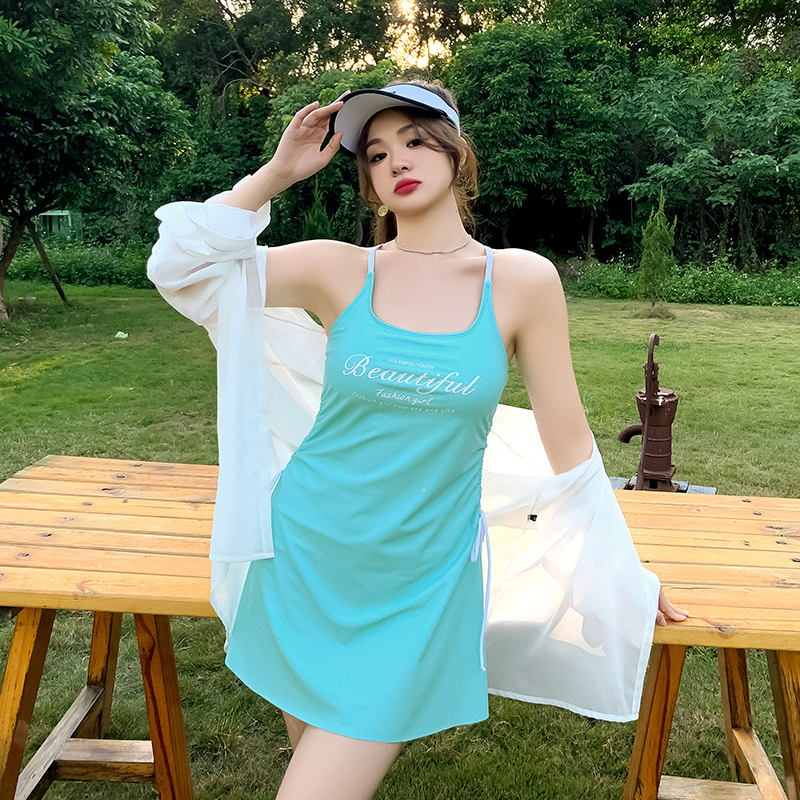 大码泳衣女微胖长袖显瘦遮肚分体三件套运动保守平角裤温泉游泳装