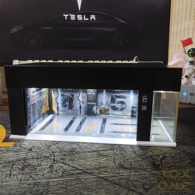 1比64电动门车库模型展示柜灯光1/64微缩场景1:64汽车立体停车库