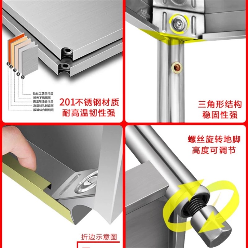 厨房不锈钢置物架落地多层微波炉烤箱锅架家用收纳架橱柜储物架子