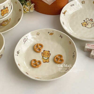 甜品盘子高颜值餐具可爱碗盘菜盘家用陶瓷深盘insV风西餐餐盘套装