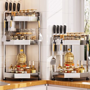 不锈钢厨房转角置物架台面三角调料架角调味瓶罐角落墙角收纳架子