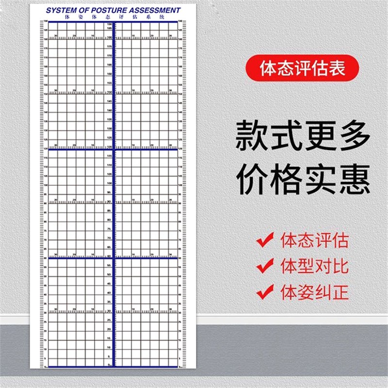 瑜伽体态评估表挂式贴式体测健身房馆私教身高臂展网格身体对比图