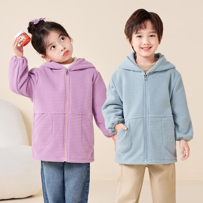 儿童摇粒绒罩衣秋冬长袖拉链时尚秋冬防脏外穿幼儿园男女宝宝围兜