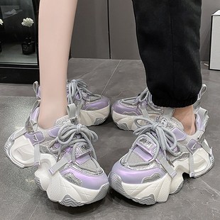 内增高10cm老爹鞋男女款2024夏季小个子厚底高级感网面透气运动鞋