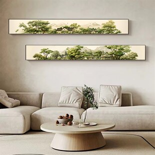 奶油风客厅装饰画横版窄长条沙发背景墙挂画植物花卉小清新乡村画