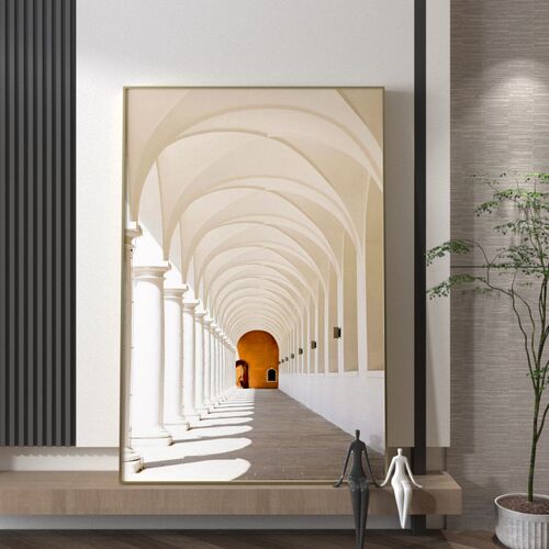 奶油风空间延伸感入户玄关装饰画客厅落地画原木风挂画走廊过道画
