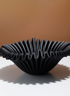 现代简约黑白托盘摆件样板房茶室书房法式果盘装饰艺术品摆件