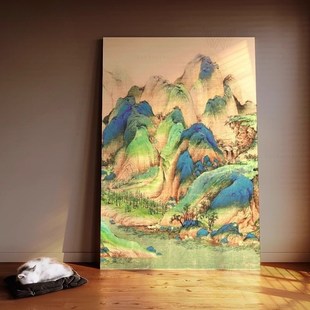 木质漆画千里江山图装饰画玄关客厅卧室挂画中式沙发后背景墙壁画