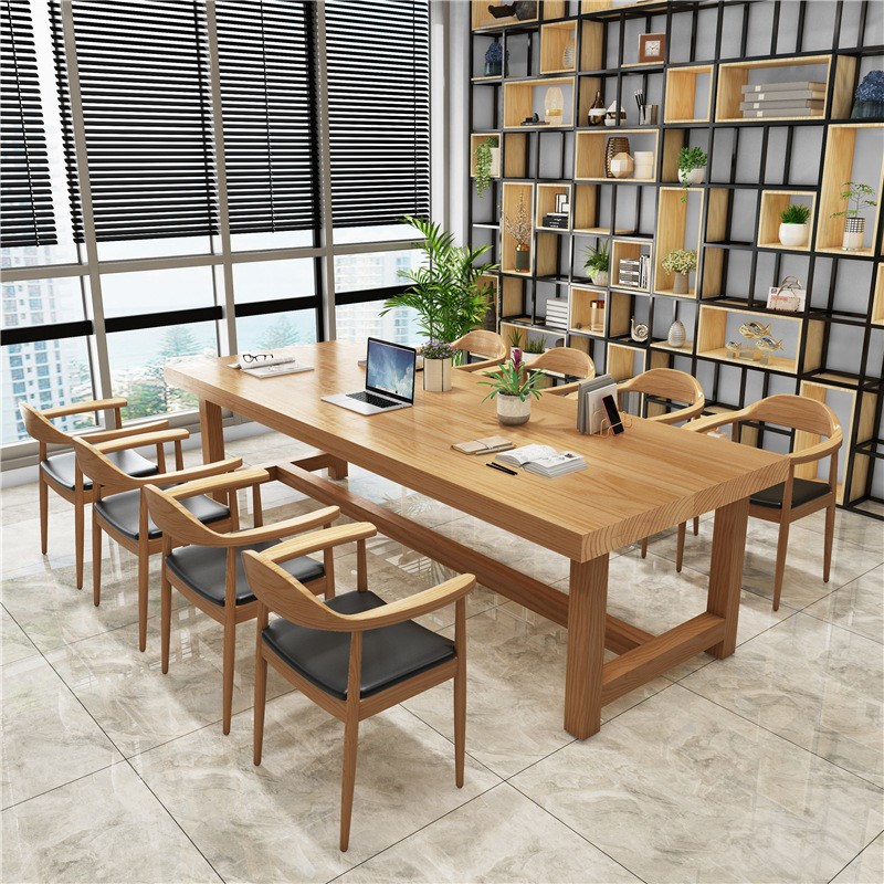 现代简约办公会议桌公司办公室长方形培训桌椅长条全实木办公桌