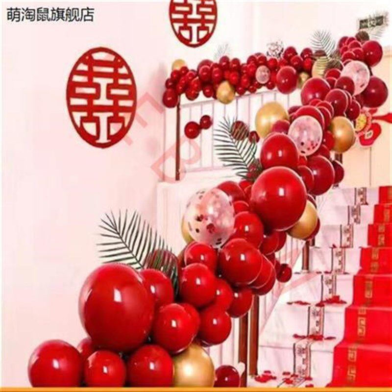 结婚楼梯装饰套装扶手纱幔婚房布置气G球套M装婚庆用品拉花浪漫创