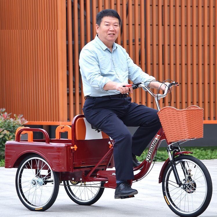 新款老年三轮车人力车老人u代步车脚蹬双人车脚踏自行车成人三轮