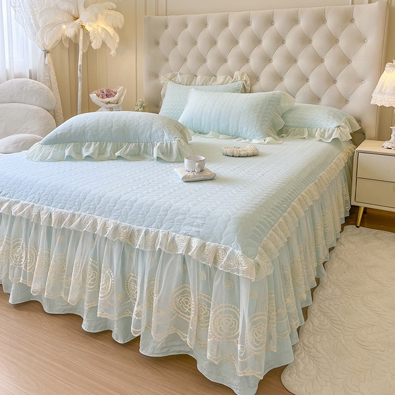 浪漫水洗棉床裙四件套韩式加厚床罩单件四季春秋刺绣蕾丝公主床套
