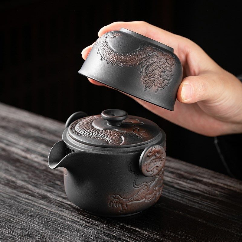 紫陶快客b杯一壶一杯单个人专用紫砂手抓泡茶壶茶杯便携式旅行茶
