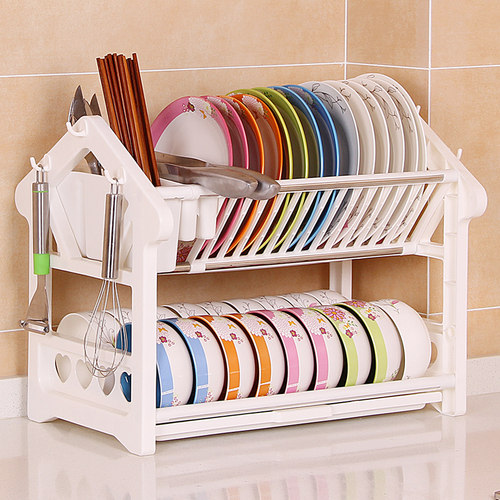 碗筷收纳盒碗碟沥水架碗架厨房置物架放碗用品家用碗盘篮塑料双层