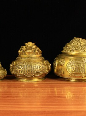 纯铜聚宝盆带盖子铜盆摆件家居玄关开业礼品盆家居客厅摆件