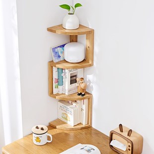 实木转角书架置物架学生宿舍角落三角形书柜桌面转角架多层展示架