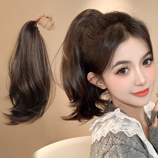 抓夹短马尾假发女法式微卷高马尾自然蓬松仿真发超轻翘尾假发辫子