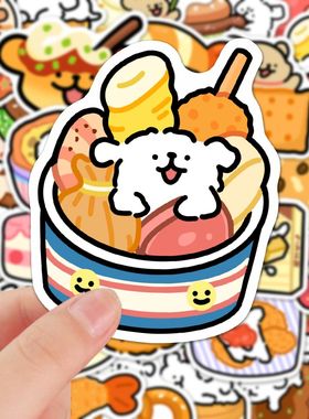 108张美食线条小狗贴纸卡通可爱防水装饰diy手机壳手账笔记本素材