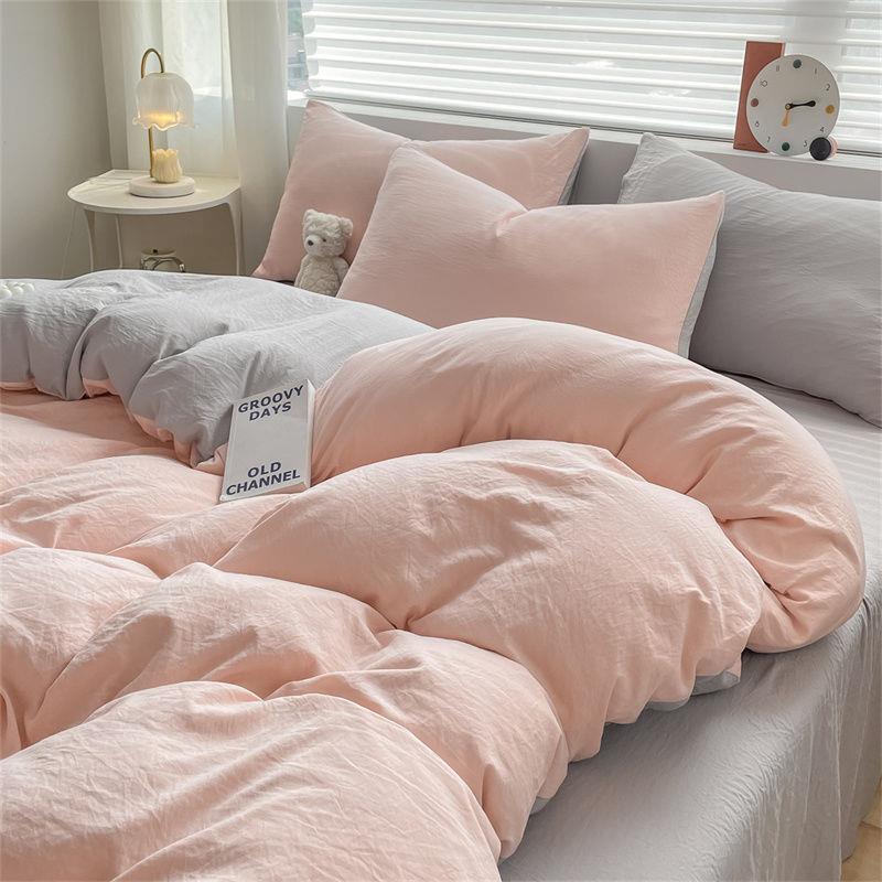 K15ins双拼纯色水洗棉床上四件套被套床单床笠款宿舍学生单人三件