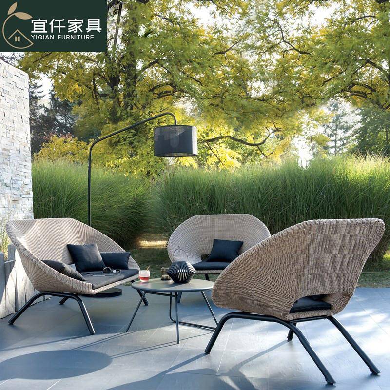 户外藤编沙发组合庭院花园休闲藤椅露天阳台简约躺椅民宿室外家具
