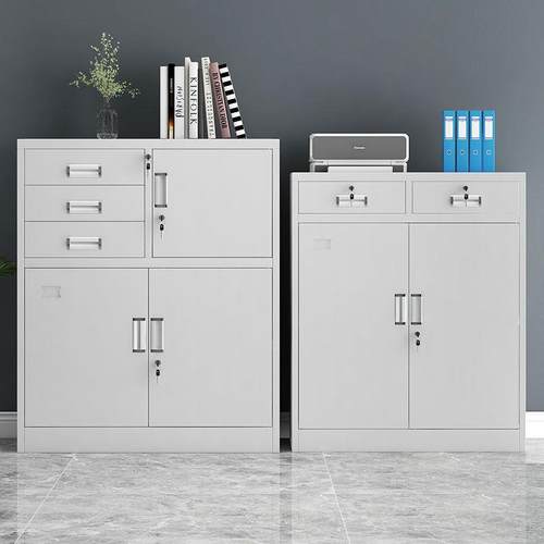 办公室铁皮文件柜矮柜家用抽屉储物柜档案资料工具收纳带锁小柜子