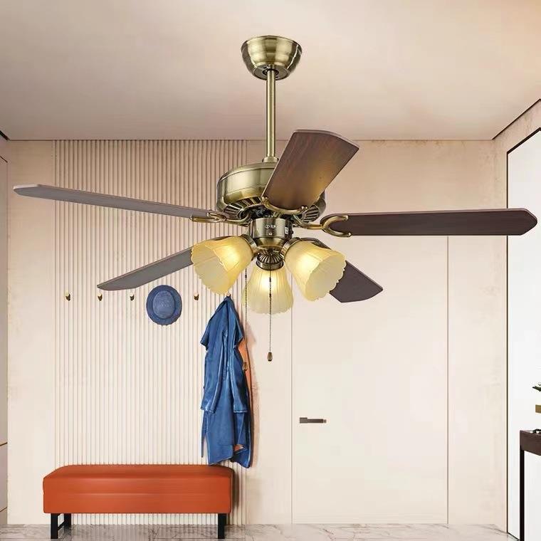 铁叶吊扇灯欧式餐厅吊灯遥控电扇灯家用铁吊扇客厅卧室木叶吊扇灯