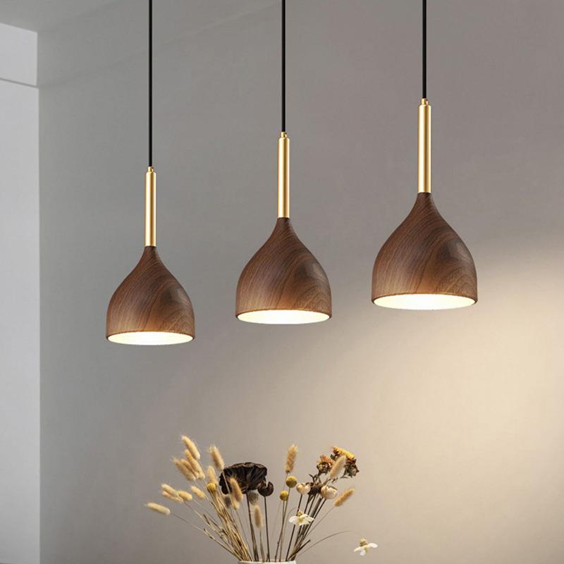 全光谱护眼餐厅吊灯现代简约三头创意木纹色餐桌咖啡厅吧台床头灯